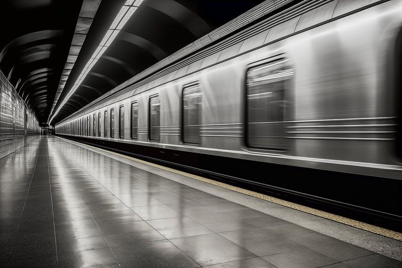 Ein Schwarz-Weiß-Foto einer U-Bahn von Animaflora PicsStock