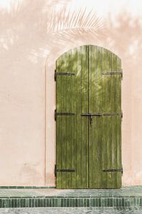 Porte verte à l'ombre des palmiers