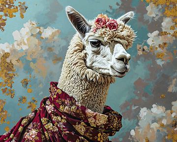 Schick gekleidetes Lama | Florales Lama von De Mooiste Kunst