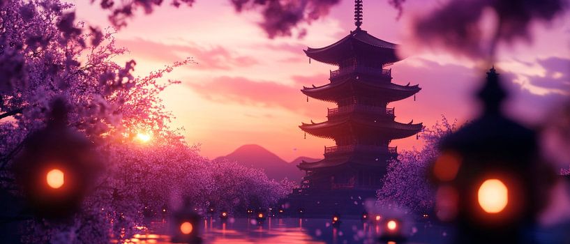 Cherry blossom magic at dusk by Poster Art Shop