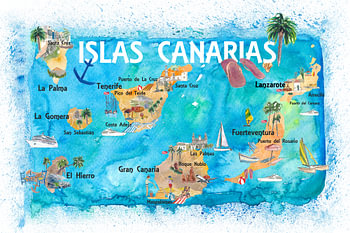 Kanaren Spanien Illustrierte Karte mit Orientierungspunkten und Höhepunkten