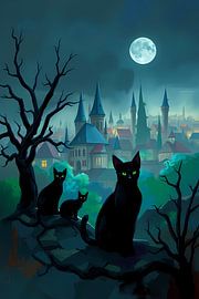 Cats in the moonlight by Linda de Klein