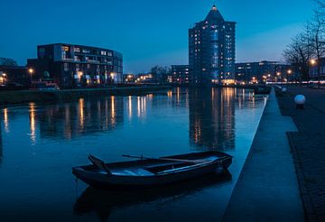 Apeldoorn pencil in blue hour with boat by Bart Ros