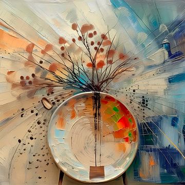 Minimalistisch stilleven - Vaas met takjes - Wabi-Sabi stijl van Studio Pieternel