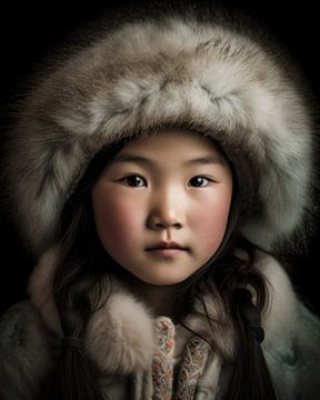 Portret "Mongolian girl" van Carla Van Iersel