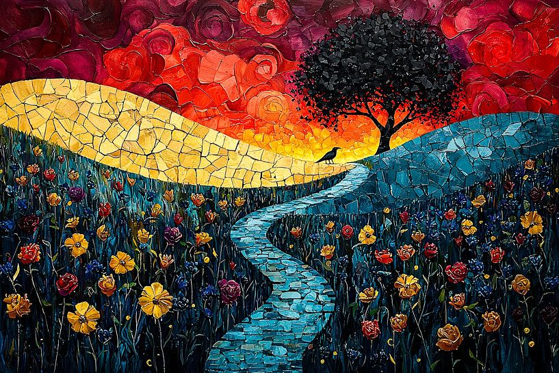 Colourful flower landscape with tree by Imperial Art House