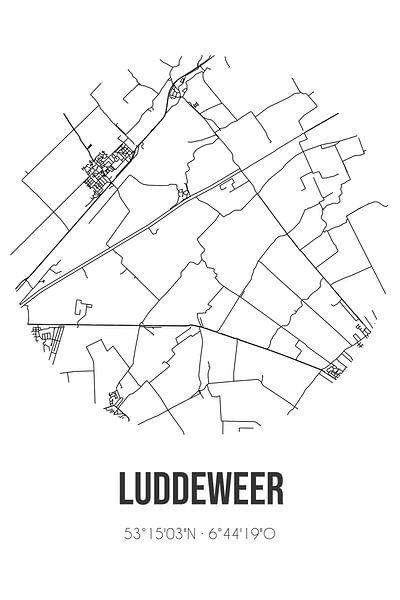 Luddeweer (Groningen) | Map | Black and white by Prints of Place