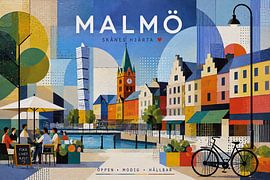 A cubist painting of Malmö, Sweden – A Beautiful city in Europe. by Gallery Hoppenbrouwers