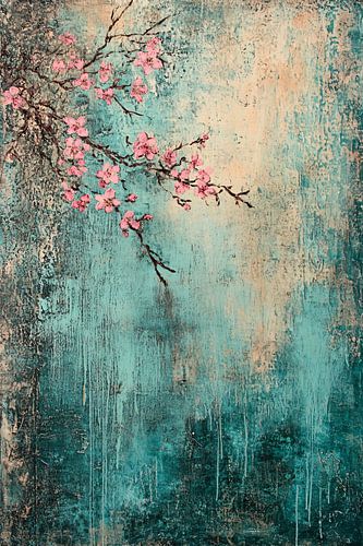 Bloesemtak op turquoise achtergrond