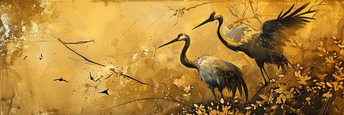 Panoramic painting of cranes by Digitale Schilderijen
