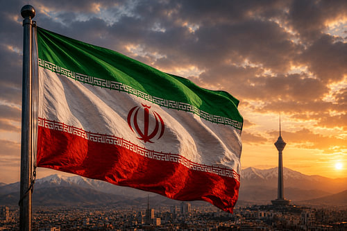 Drapeau iranien au coucher du soleil