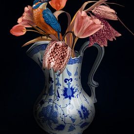 Tulpen met vogeltje  - Delfts Blauw van OEVER.ART