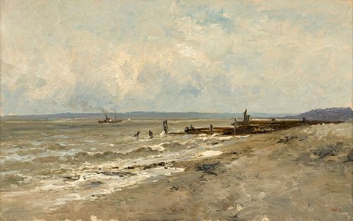 Carlos de Haes-Zeezijde gebroken pier landschap, Antiek landschap