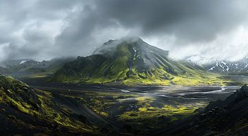 Groen gloeiende valleien van IJsland van fernlichtsicht