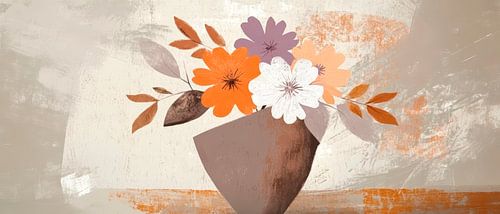 Kleurrijke bloemen in een minimalistische vaas