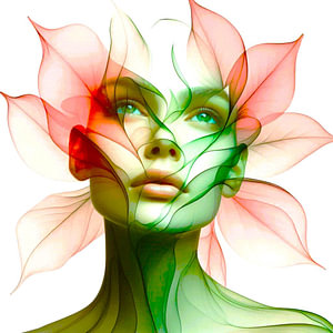 Portrait romantique avec des feuilles transparentes.  ( 4 )