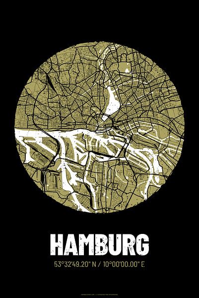 Hamburg – City Map Design Stadtplan Karte (Grunge) von ViaMapia