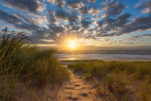 Strand bij zonsondergang