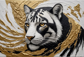 Majestic White Tiger Portrait with Gold Texture by Rowelki_Art