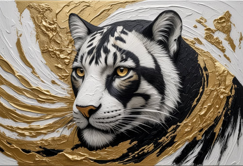 Majestic White Tiger Portrait With Gold Texture