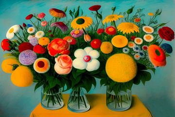 Klassieke bloemenpracht, digitaal schilderij van Mariëlle Knops, Digital Art