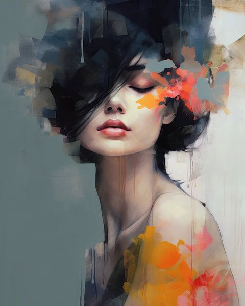 Modern en abstract portret "Susie" van Carla Van Iersel