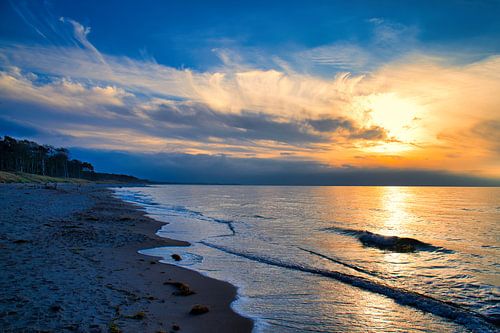 Sunset on the beach at Zingst, romantic