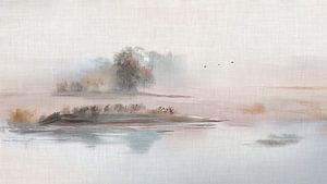 ZEN ART: Ruhige, neblige Heidelandschaft