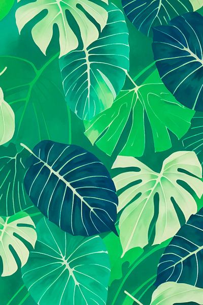 Monstera Blätter, digitale Malerei von Mariëlle Knops, Digital Art