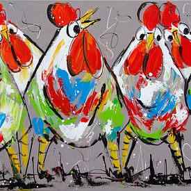 The Chattering Chickens by Vrolijk Schilderij