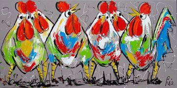 The Chattering Chickens by Vrolijk Schilderij