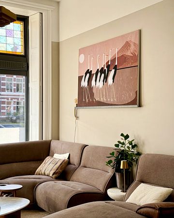 Japan Kraniche auf Warm Beige Braun