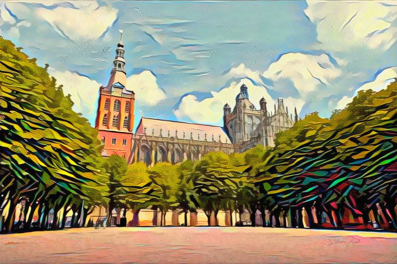 Abstraktes Kunstwerk 's Hertogenbosch: St. Jan im Stil von Picasso von Slimme Kunst.nl