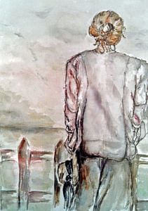 Porträt Frau allein, handgemaltes Aquarell.