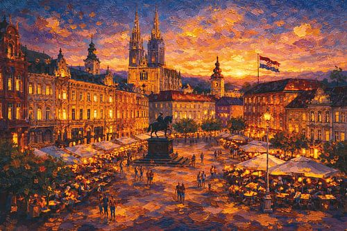 Zagreb in Kroatië, een impressionistisch schilderij.