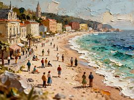 Côte méditerranéenne – Scène de plage baignée de soleil dans l'impressionnisme