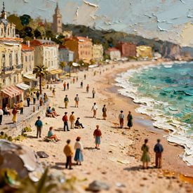 Mediterrane Küste – Sonnendurchflutete Strandszene im Impressionismus von Kristin M