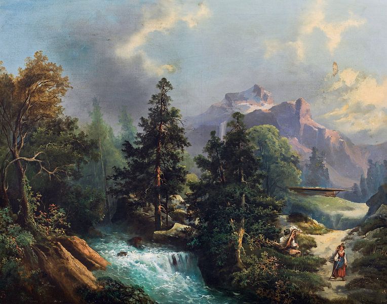 Gustav Barbarini, berglandschap met rivier van Atelier Liesjes