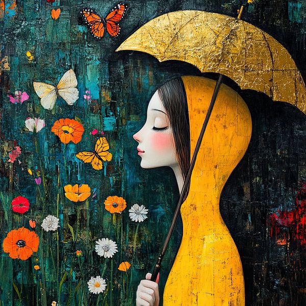 Golden Woman | Women's Flowers by Eye catching paintings