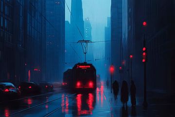 Night view of the city with tram by Poster Art Shop