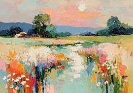 Paysage avec une rivière et des fleurs sauvages sur Niklas Maximilian