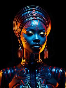 Afrikaanse vrouw met Neon verlichte tinten
