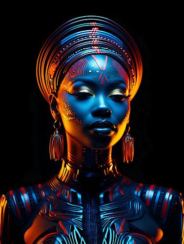 Afrikaanse vrouw met Neon verlichte tinten