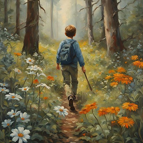 Jongen Op Avontuur In Het Bos 1.5 Schilderij