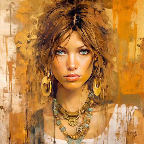 Worldly Woman Naomi met goud en aardse tinten