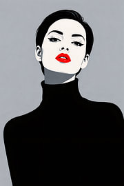 Zwart-Wit Vrouw Portret met Rode Lippen Poster