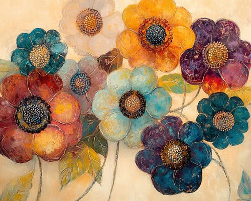 Bloementuin | Gestileerde Bloemschilderij