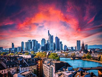 Frankfurt am Main skyline with sunset