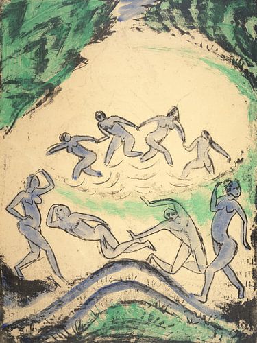 Max Pechstein - Personnages dansant et se baignant près de la Waldach, 1912 sur Atelier Liesjes