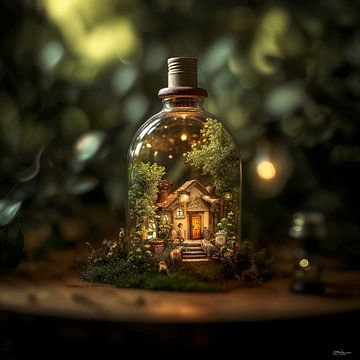 de natuur gevangen in een glazen potje/stolp van Gelissen Artworks